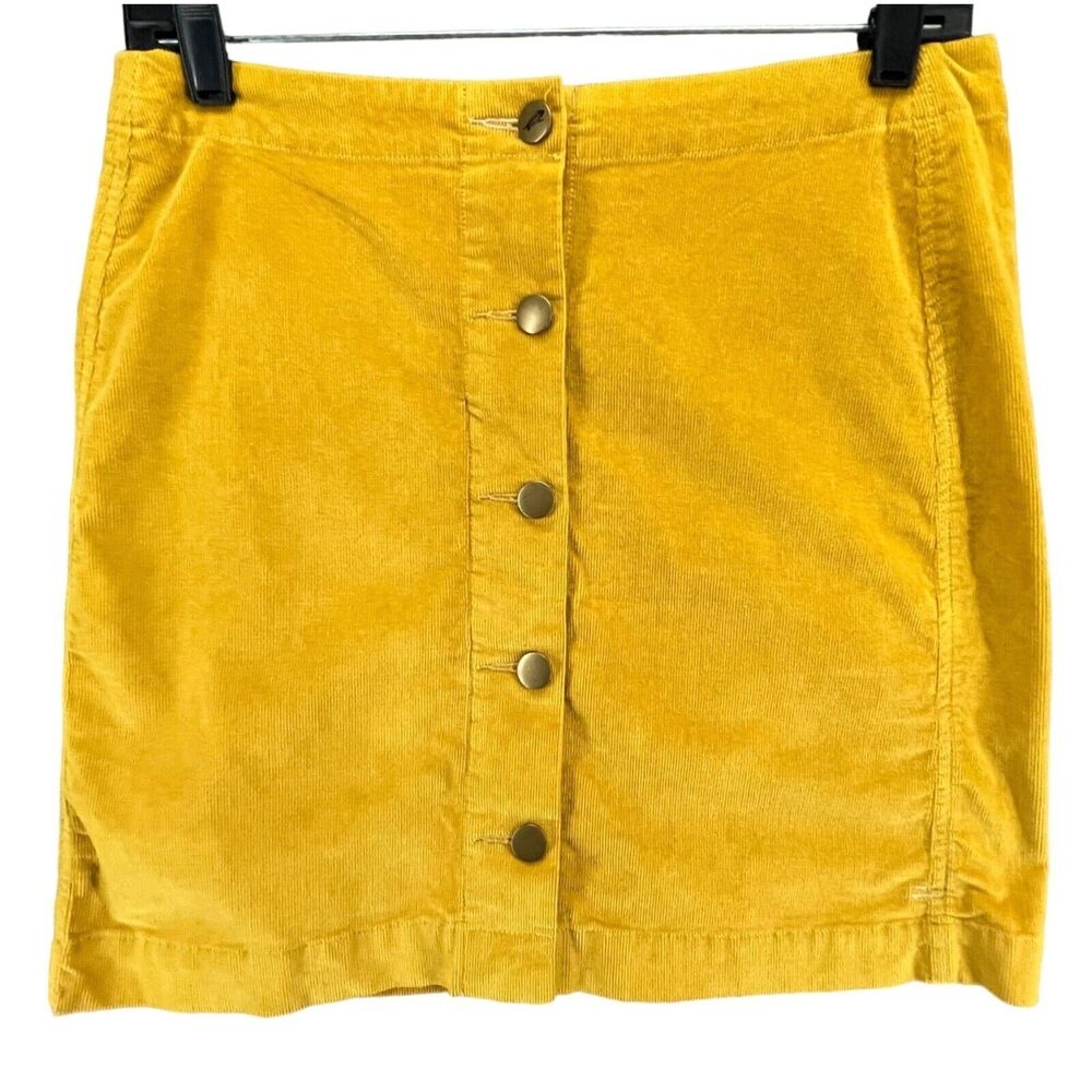 Toad & Co Mini Skirt Womens 2 Golden Cruiser Corduroy Button Front Retro Preppy